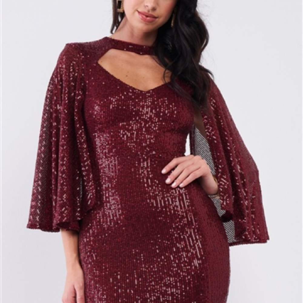 Sequin Angel Sleeve Mini Dress